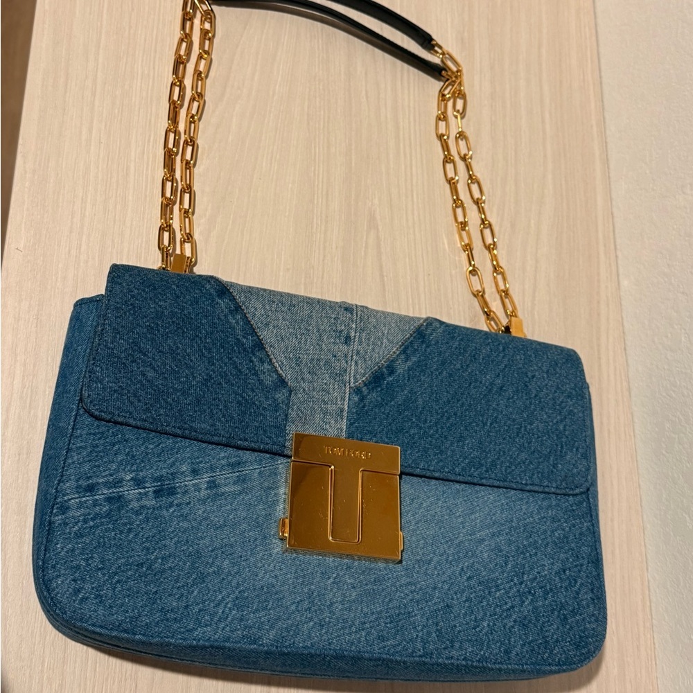 Tom Ford Blue Denim Bag with Gold Chain